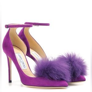 Jimmy Choo Rosa 100 Pumps with Clip-on Fur Pompoms 42. Almost new condition.